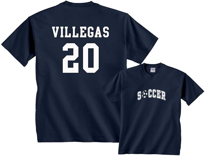 Custom Soccer TShirtNavy Blue/White PrintYouth Medium