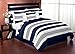 Navy Blue, Gray and White Stripe 4 Piece Childrens, Teen Boys Twin Bedding Set Collection