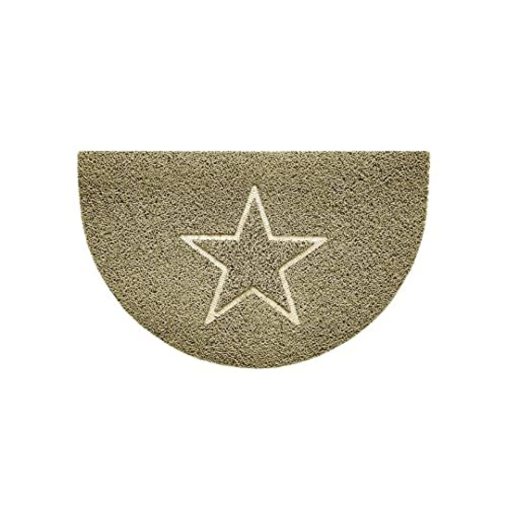Nicoman Embossed Halfmoon Half Circle Door Mat Dirt-Trapper Jet-Washable Doormat 70x44cm (Beige, STAR Shape) - Use on Carpet ONLY