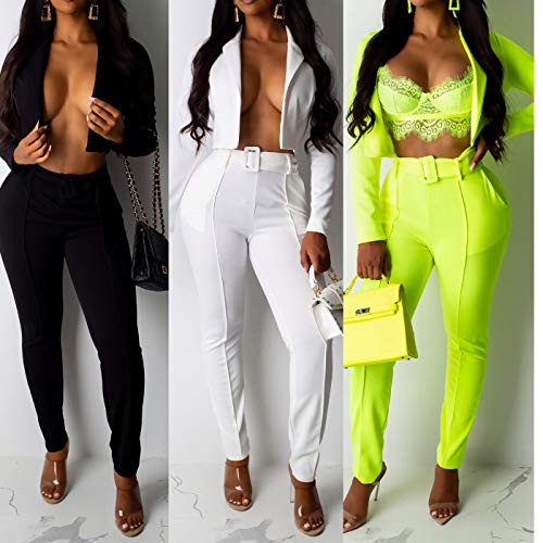Tracksuit Women Long Sleeve Blazer Jacket Coat and Pants 2 Piece Set Suit Slim Fit Bussiness Coat and Pants Set 2-White Medium - Thumbnail 5