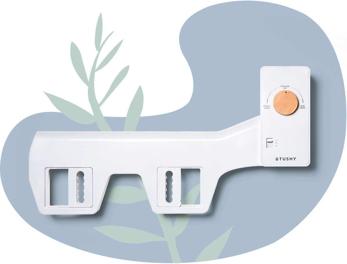 TUSHY Classic Bidet Toilet Seat Attachment – Modern Sleek Design – Fresh Clean Water Sprayer – Non-Electric Self Cleaning Adjustable Nozzle (White/Bamboo Knob) - - 