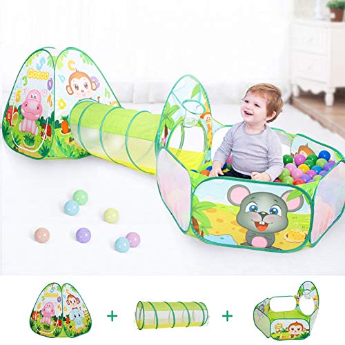 LOJETON 3pc Kids Play Tent, Tunnel & Ball Pit with Basketball Hoop for Boys, Girls and Toddlers - Indoor/Outdoor Use Pop Up Tent