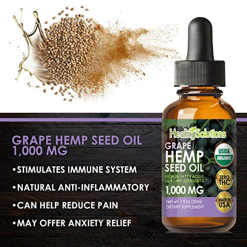 Grape Hemp Seed Oil Extract for Pain Relief, Stress, Anxiety, Sleep, Keto 1000mg