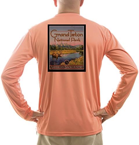 Grand Teton National Park Men's UPF 50+ Performance Long Sleeve T-shirtMedium Salmon