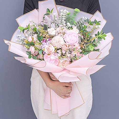 Joojus 14 Sheets 7 Colors Double Sided Gold Edge Waterproof Flower Floral Wrapping Paper Florist Bouquet Supplies DIY Crafts Gift Packaging for Wedding Party, 22.8X 22.8 inch