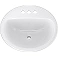 PROFLO PF194R Rockaway 19" Circular Vitreous China Drop In Bathroom Sink with Overflow and 3 Faucet Holes at 4" Centers - White