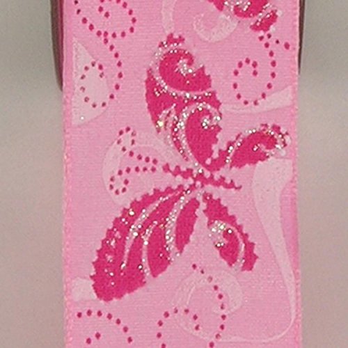 Pink Butterfly Print Taffeta Wired Craft Ribbon 1.5