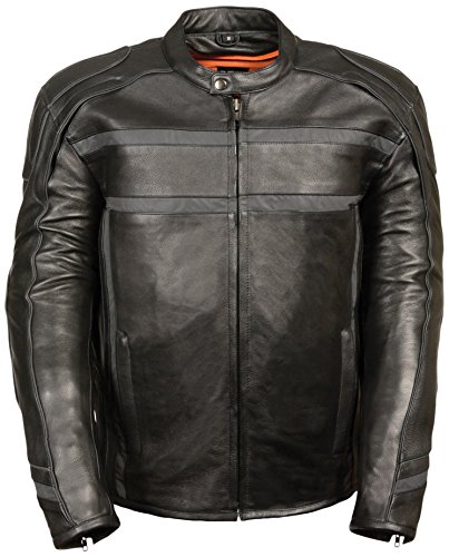 Milwaukee Men's Reflective Band and Piping Scooter Leather Jacket (Black, 4X-Large)