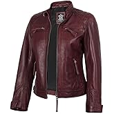 Blingsoul Leather Jacket Women - Quilted Cafe Racer Style Womens Leather Jackets