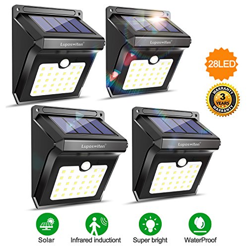 Luposwiten Solar Lights Outdoor Motion Sensor Wireless Waterproof Security Light, Solar Lights for Garden, Patio, Yard, Driveway, Garage, Porch, Pathway by [4PACK] (2)