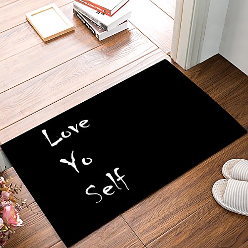 HomeCreator 23.6 x 15.7 Inch Love Yo Self - Simple Black And White Door Mats Kitchen Floor Bath Entrance Rug Mat Absorbent Indoor Bathroom Decor Doormats Rubber Non Slip
