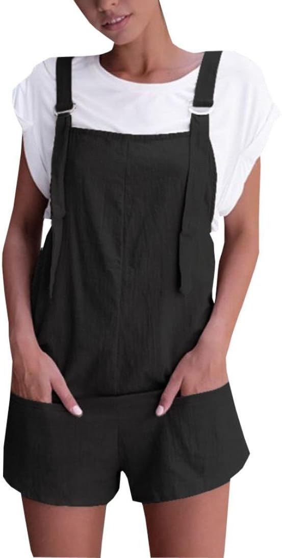 Women Jumpers Shorts Pants Pockets Strappy Romper Working Overalls Trousers Hemlock (XL, Khaki) (M, Black)