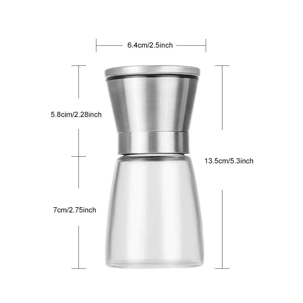 Salz- und Pfeffermühle Set, Henshow 2er Pack Premium Bürste Edelstahl Salz- und Pfeffermühle Set und Glaskörper Salz und Pfefferstreuer mit einstellbarer Keramik Grobigkeit zum Kochen Grillen