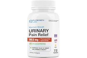 P PUREGEN LABS Puregen Labs Urinary Pain Relief | Phenazopyridine HCl 99.5mg Tablets | Maximum Strength OTC for Fast Relief of UTI Pain, Burning and Bladder discomfort – 72 Count Tablets