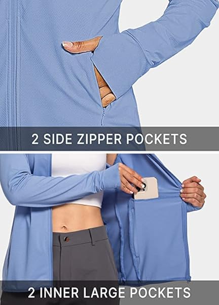 L LK SPORTS WOMEN’S LONG SLEEVE FISHING HOODIE SHIRTS LIGHTWEIGHT UPF 50+ SUN PROTECTION JACKET ATHLETIC HIKING ZIPPER POCKETS BLUE S