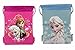 New Disney Frozen Queen Elsa Drawstring String Backpack School Sport Gym Tote Bag!- Set of 2 Bags (Pink + Baby Blue)