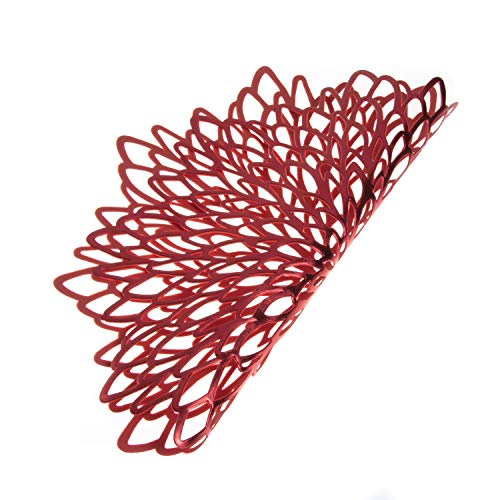 6 Pack Red Metallic Round Placemats Laminated Vinyl Leaf Dining Table Decorative By Snowkingdom - Thumbnail 4