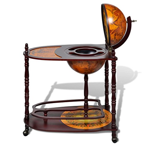 39" Globe Bar Wine Liquor Cabinet Storage Roller Cart Trolley w/ Table Old World