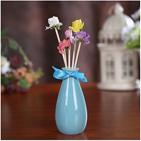 DecentGadget Reed Diffuser Aroma Rattan Sticks Ceramic Vase Modeling Home Ornaments Bedroom Decoration (Blue Longer-Style)