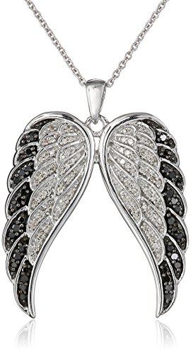 Black and White Sterling Silver Angel Wings Diamond Pendant Necklace (1/2 cttw), 18"