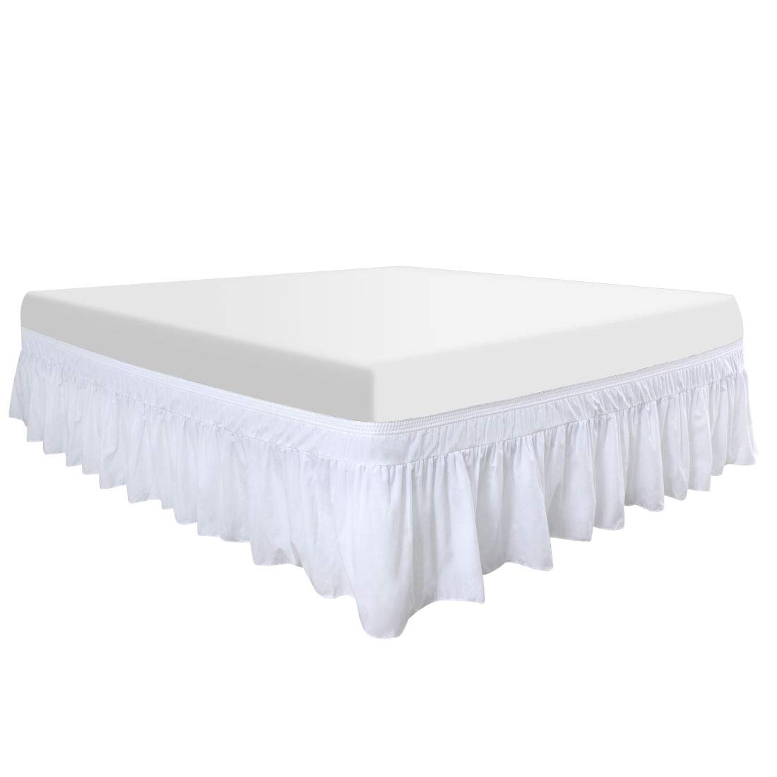 PiccoCasa Polyester Wrap Around Bed Skirt,Elastic Dust Ruffles Bedskirts,Fade & Wrinkle,No Lift Mattress,Three Fabric Sides with 16 Inch Drop Snow White King