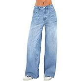 EMMIOL Women's Wide Leg Jeans Baggy Jeans Mid Waist Stretch Boyfriend Denim Pants Vintage Trousers with Pocket