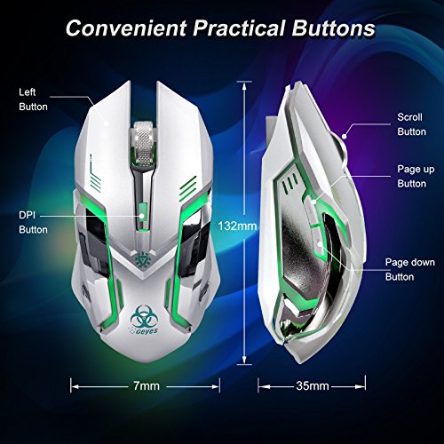 VEGCOO C9s (Updated Version) Wireless Gaming Mouse, Rechargeable Silent Click Mice with Nano Receiver, Changing Breathing Backlit, 3 Adjustable DPI Up to 2400 for Laptop, PC, MacBook (C9s Sliver)