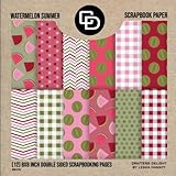 Watermelon Summer Scrapbook Paper (12) 8x8 Inch Double Sided Scrapbooking Pages Book Style: Crafters Delight By Leska Hamaty Red & Green Summer Patterns by Leska Hamaty
