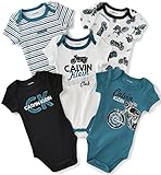 Calvin Klein Baby Boys' Assorted Short Sleeve Bodysuit, Black/Blue, 3-6 Months (Pack of 5)