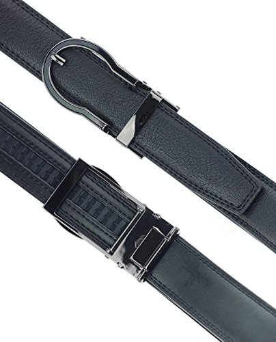 NYFASHION101 Men's Genuine Leather Cut-To-Fit Dress Belt with Automatic Buckle - DS7890, Black, XL