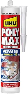 UHU Poly Max Glasklar Express Kartusche, Transparenter Montageklebstoff und Dichtmittel mit hoher Endfestigkeit, 300 g