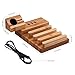 Wood Charging Station, M.Way Bamboo Wood USB Charging Organizer Dock Apple Watch Charger Bracket Stand, for iPhone 7/7Plus/6s/6/Plus/5s,iPad,Samsung,Most Smartphones,3 USB Ports 5V 3A