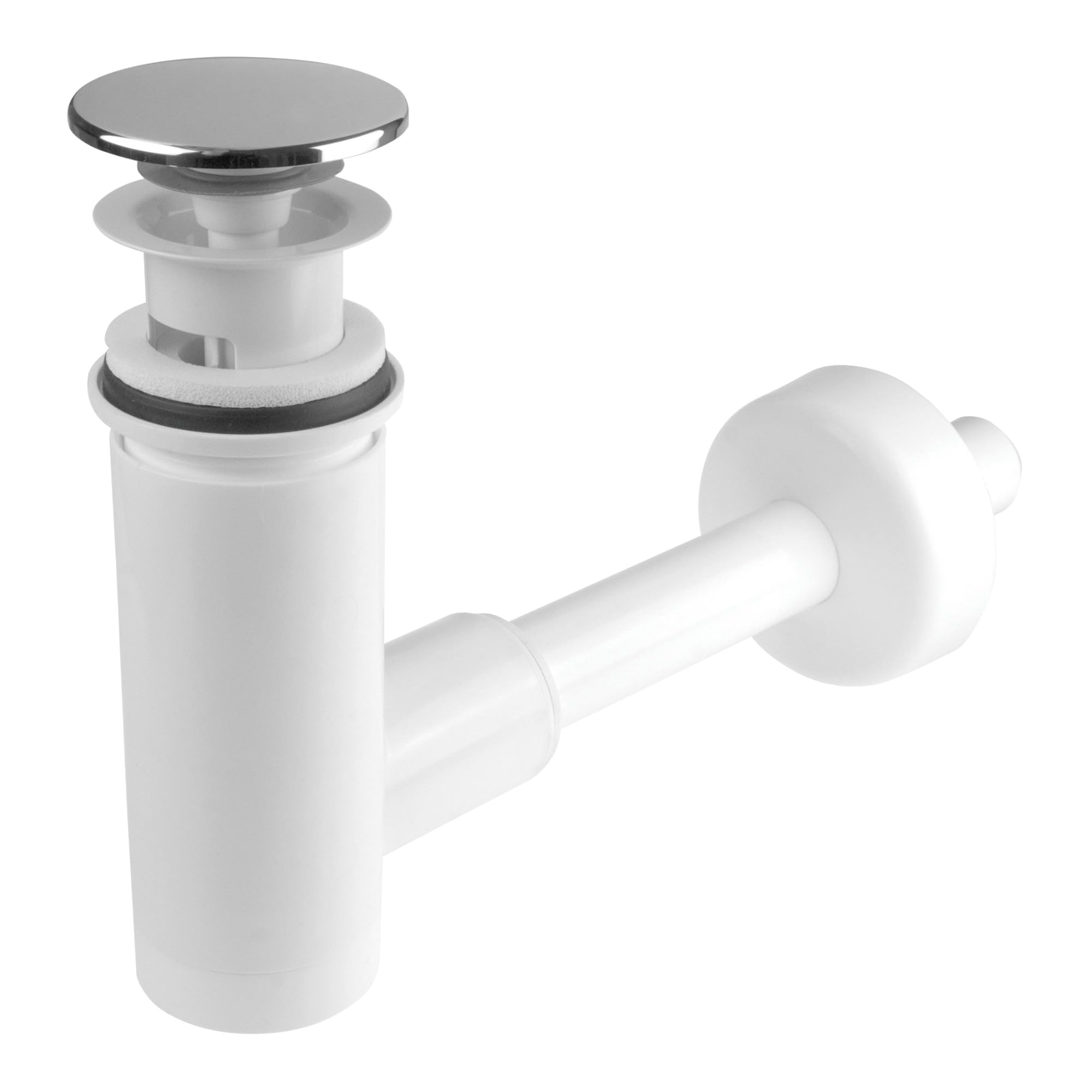 LAXARA® Pop Up Drain Fitting Round Chrome - Innovative Cleaning Function | Space-Saving Siphon | Elegant Design for Your Sink