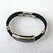 Classic Pattern Men Stainless Steel Rubber Bangle Bracelet Black Silver