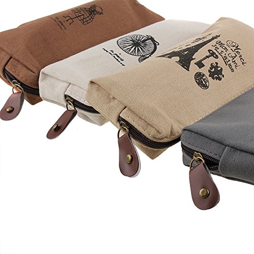 Sealike Vintage Eiffel Tower Canvas Pen Bag Pencil Case Pen Holder Cosmetic Bag Pouch Bag for Women Teen Girls with Stylus Grey