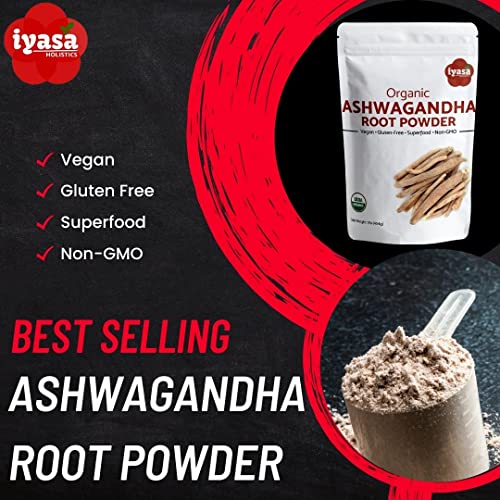 Iyasa Holistics Organic Ashwagandha Powder, Withania Somnifera, Raw Superfood, Workout Supplement, Resealable Pack
