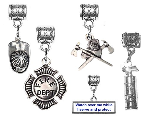 "Fire department charms" all in antique silver charm by Mossy Cabin for modern large hole snake chain charm bracelet, or add to a neck chain, pendant necklace or key chain. Your choice of five