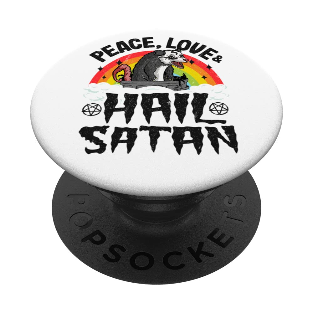 Peace Love & Hail Satan Opossum Kids Punk Band Metal Rainbow PopSockets Swappable PopGrip