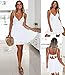 ECOWISH Womens V-Neck Spaghetti Strap Bowknot Backless Sleeveless Lace Mini Swing Skater Dress White M