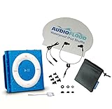 AudioFlood Waterproof Apple iPod Shuffle with True Short Cord Headphones - Blue