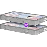 Under Bed Storage, Below 4 Inches High Underbed Storage Containers Low Profile, NO STRUCTURE, Foldable Shallow Storage Bags Bins Organizer Clothes with Clear Lid & Zipper, 2-Pack, 20x40x3.7in
