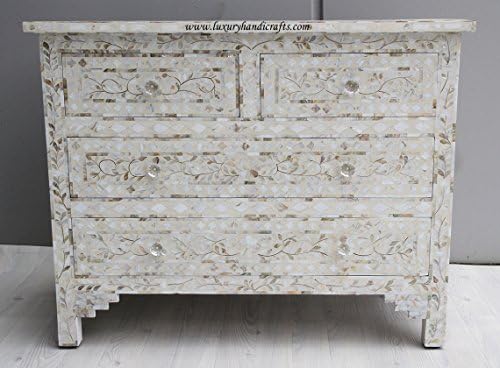 Mother of Pearl Inlay Floral Chest of Four Drawer (Ivory)