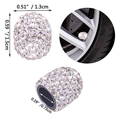 Valve Stem Caps, 4 Pack Handmade Crystal Rhinestone Universal Car Tire Valve Caps Chrome,Attractive Dustproof Bling Car Accessories - White - Thumbnail 2