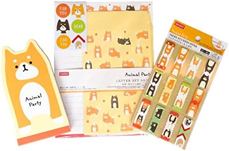 Animal Party Cute Japanese Dog SHIBA Collection (Stationery Paper Envelope Seal Set / Bookmark Index Tabs / Memo Pads) Yellow Orange 3 PCS