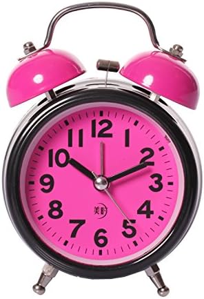 MAYMWHEN Classical Retro Twin Bell Alarm Clock Silent Silent Non Ticking Sweep Second Hand Desk Battery Operated Loud Snooze Clock with Nightlight 3.5 Pink