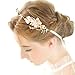 FAYBOX Bridal Headband Gold Leaf Themed Crystal Pearl Wedding Hair Accessories
