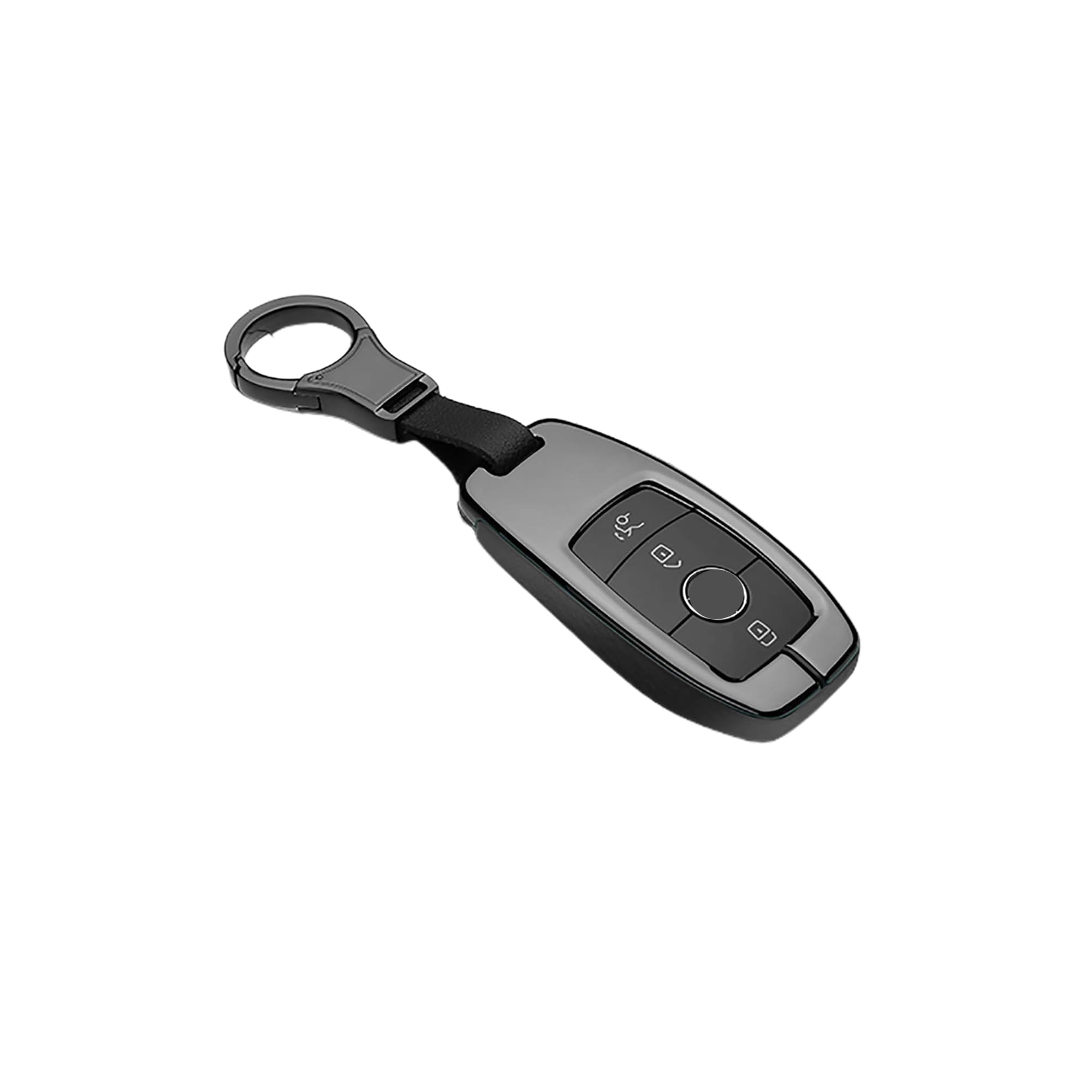 ontto Leather Zinc Alloy Car Key Cover Full Protection Key Fob Case Compatible with Mercedes Benz E Class 2017 S 2018 Remote Control Keyless Smart Key Case with Key Ring Key Fob Holder Black