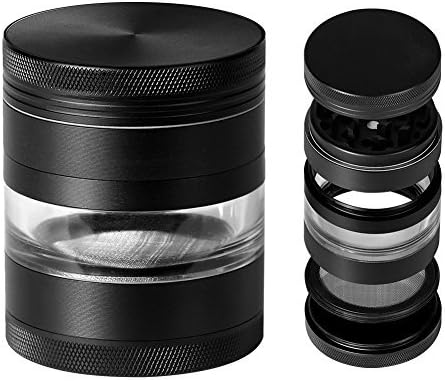 RunMover 5 Piece Window Style Herb Grinder Premium Aluminum Large Black Window 2.2inch
