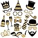 Gold Photo Booth Props (No Glitter) - Mix of Hats, Lips, Mustaches, Crowns and More (22 pcs) - Durable and Vibrant - Perfect for Birthday Parties, Weddings and More