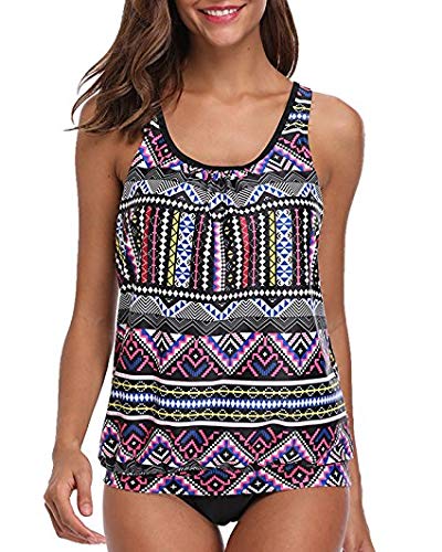 Tempt Me Women Padded Tribal Printed Tankini Set Vintage Retro Tankini Top with Boyshorts Shorts Two Pieces Swimwear Swimsuit Swimming Costume